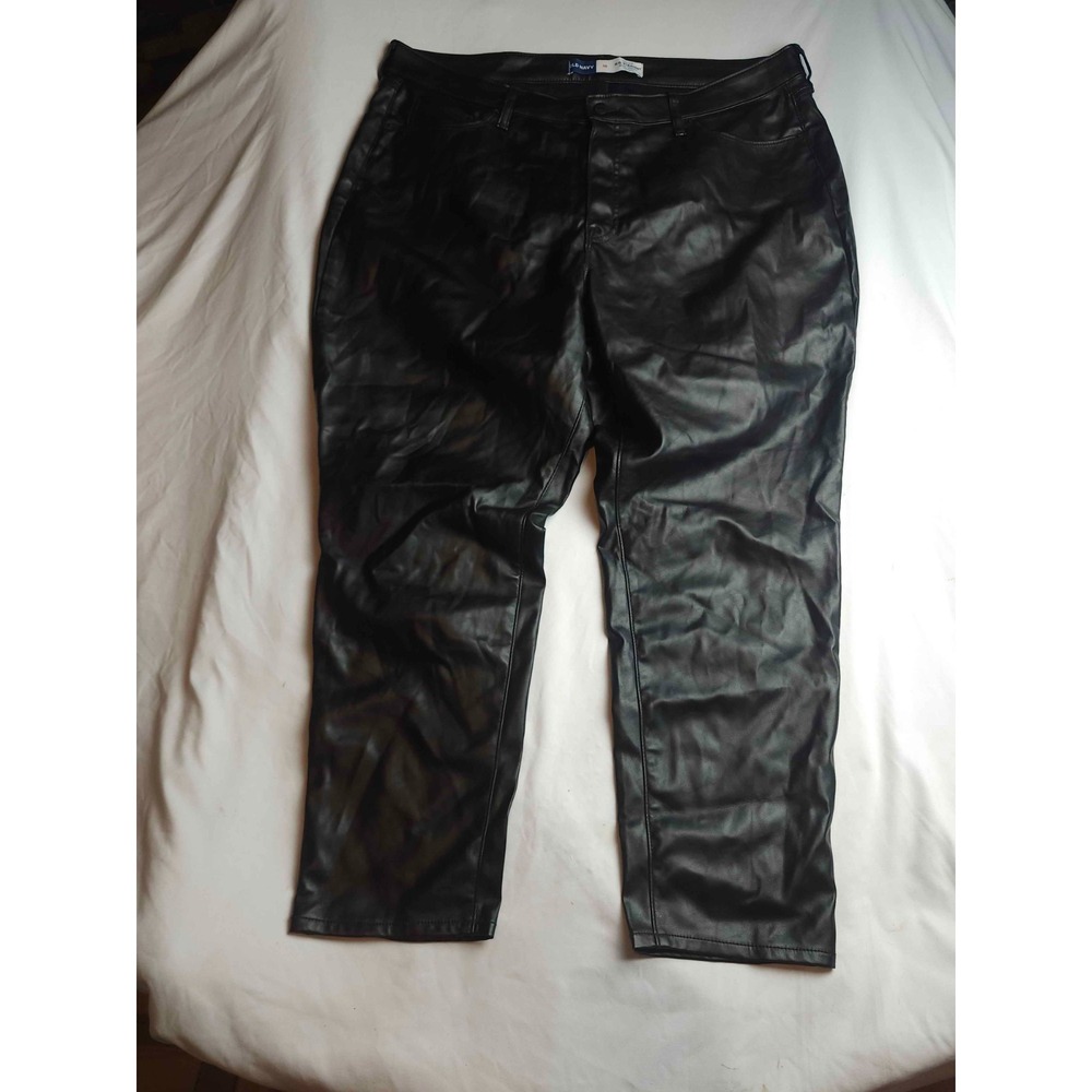 Old Navy OG Straight Pants Womens Size 18 Black High Rise Faux Leather Secret Sm